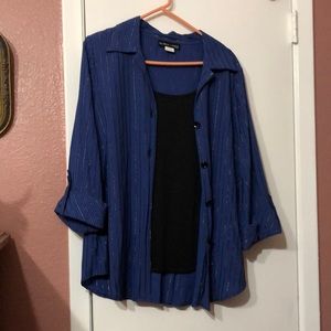 3/4 sleeve pull over top button up w/ faux under shirt